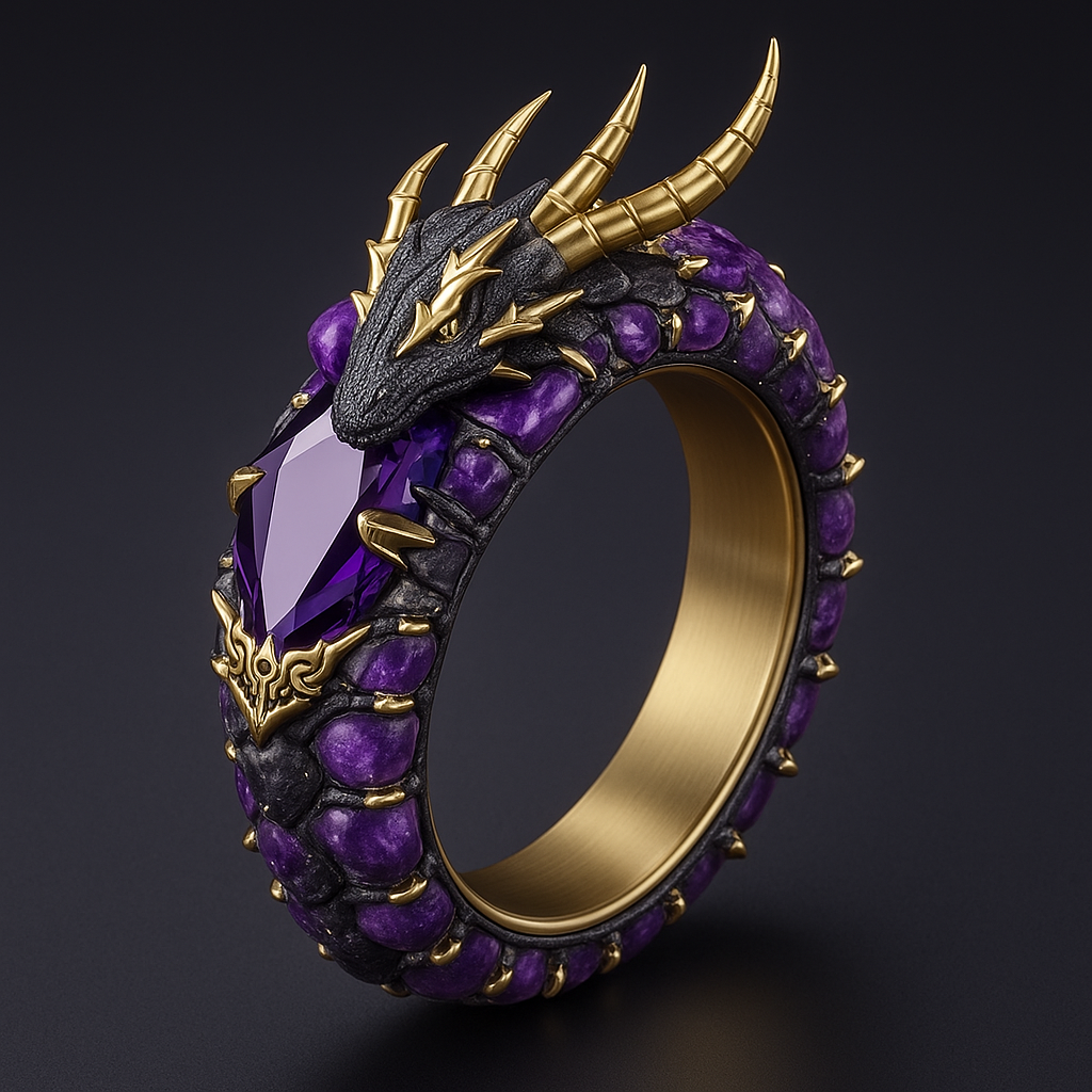 Anello d'Oro Drago Viola