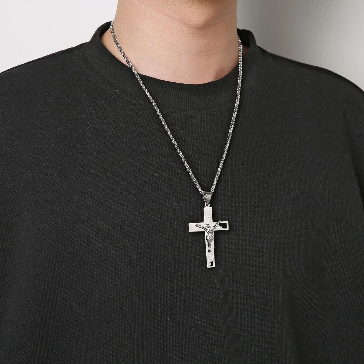 Collana con Crocifisso in Acciaio Inossidabile e Pendente di Preghiera della Bibbia