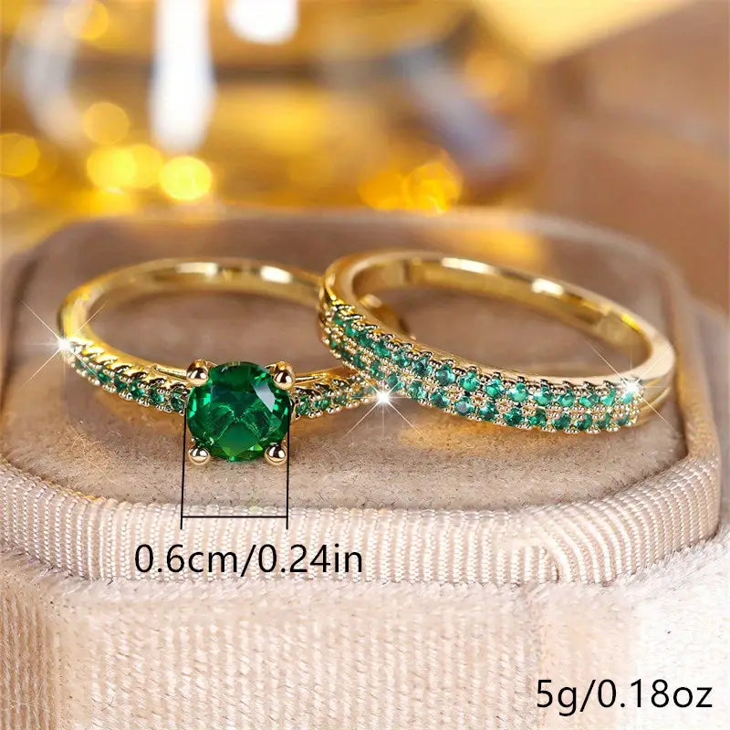 Set Anelli Duo Serena | Dorati con Pietre Verde Smeraldo