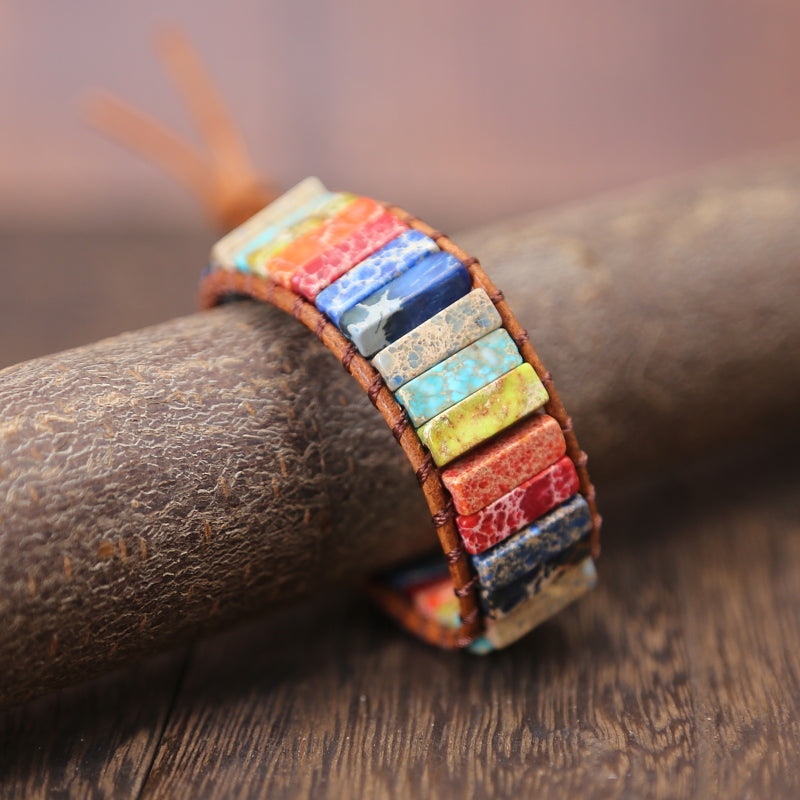 Bracciale in Pelle con Giada Arcobaleno