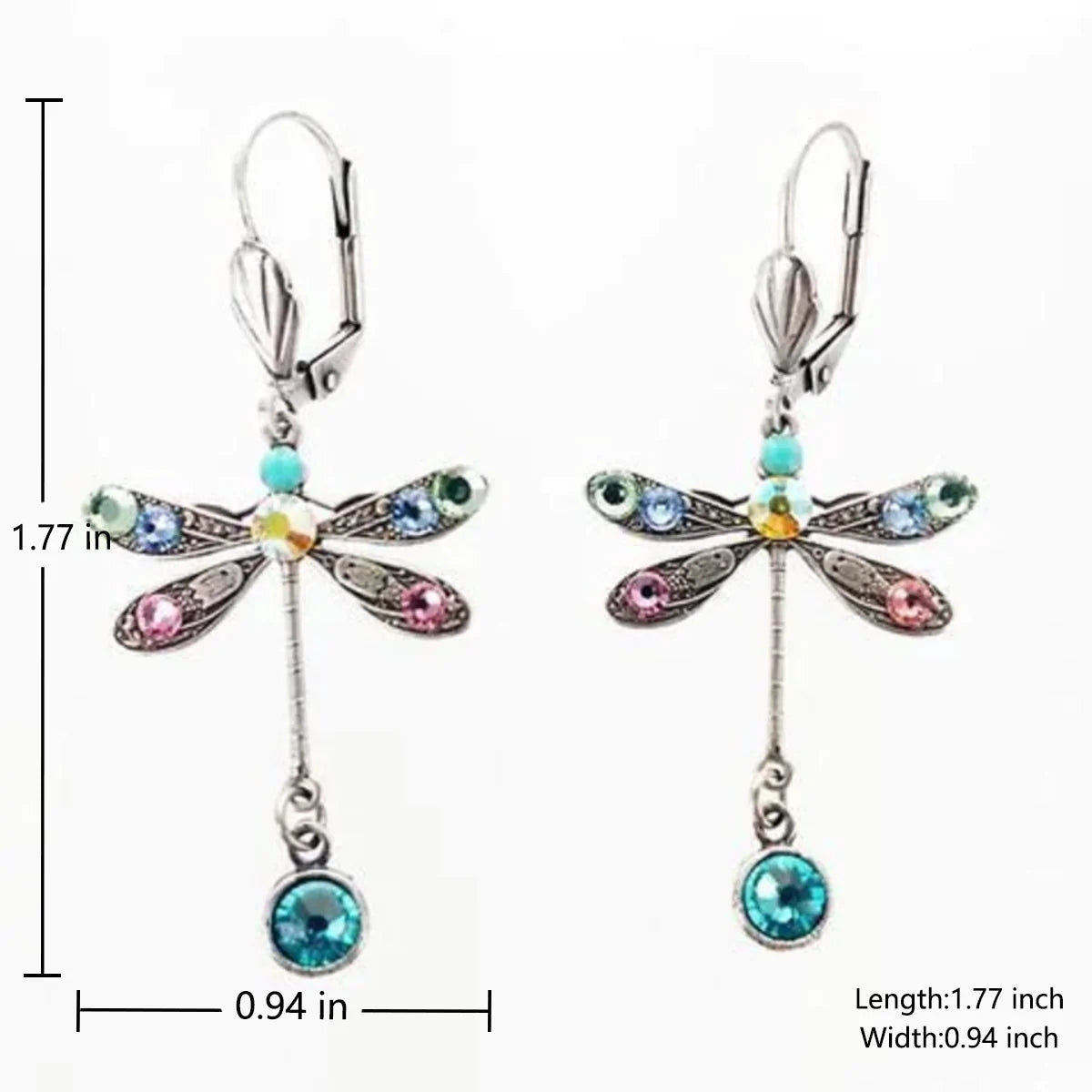 Orecchini Pendenti Libellula con Cristalli Colorati – Stile Vintage
