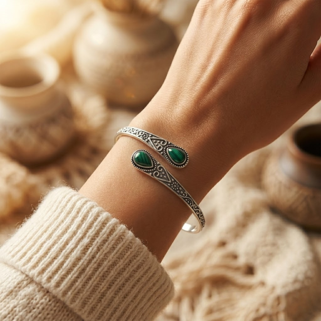 Bracciale jonc vintage smeraldo in argento