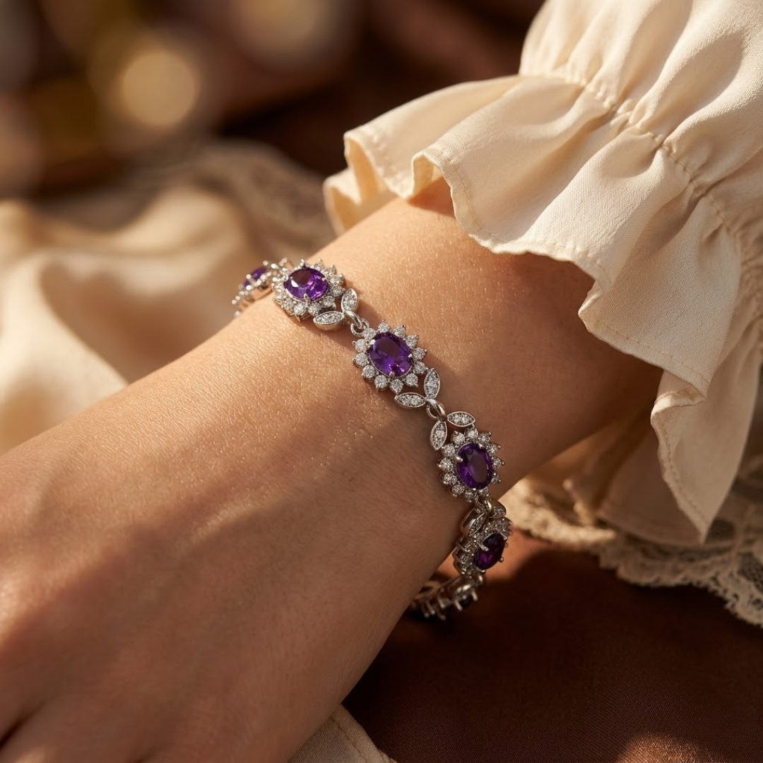 Bracciale floreale ametista in argento