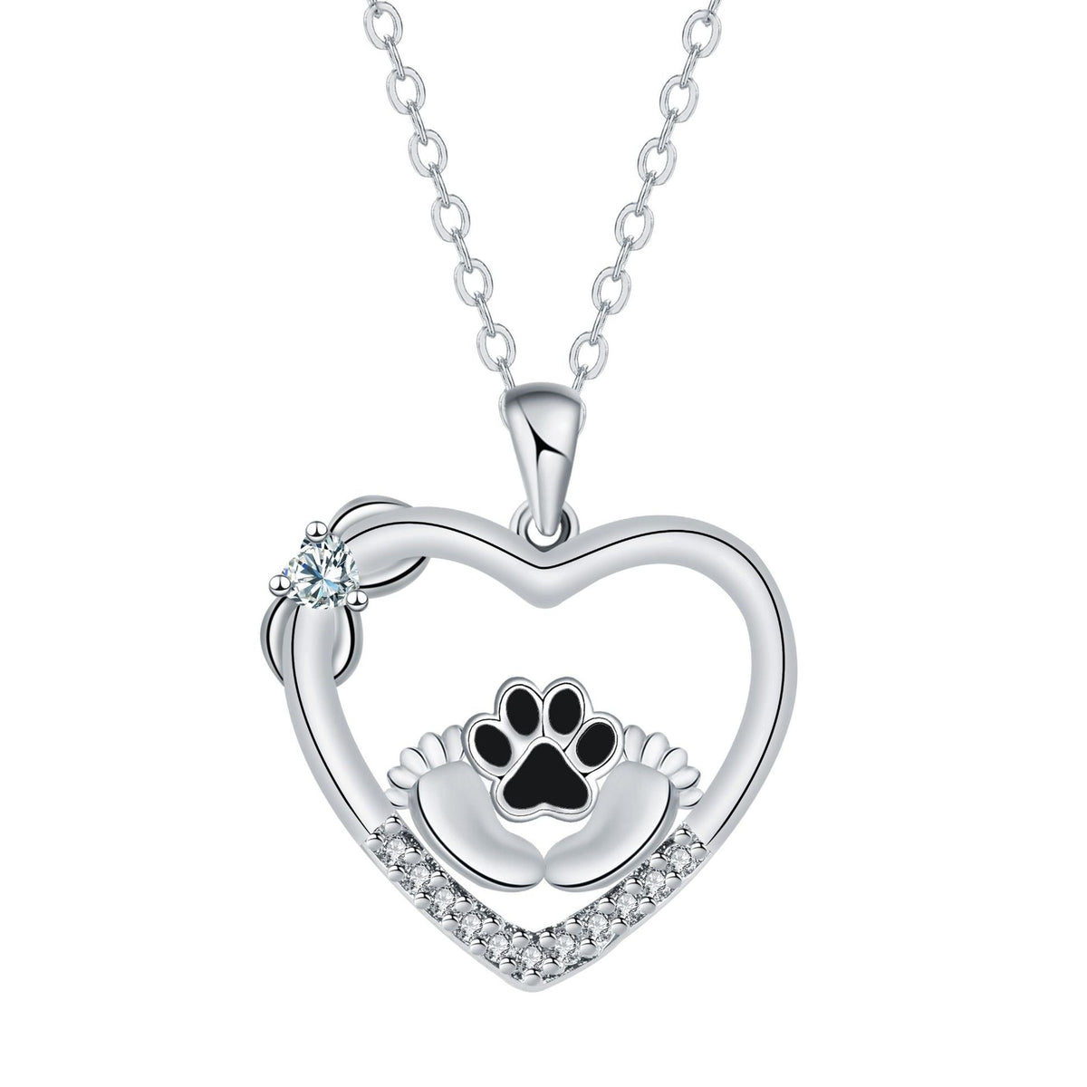 Collana con Stampa di Zampa di Cane "Little Feet" e Zirconia