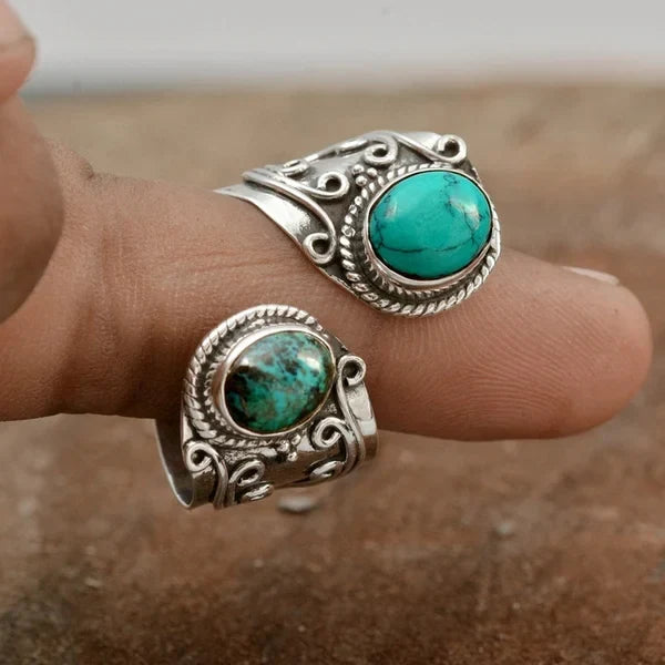 Anello Regolabile con Doppio Contorno Turchese