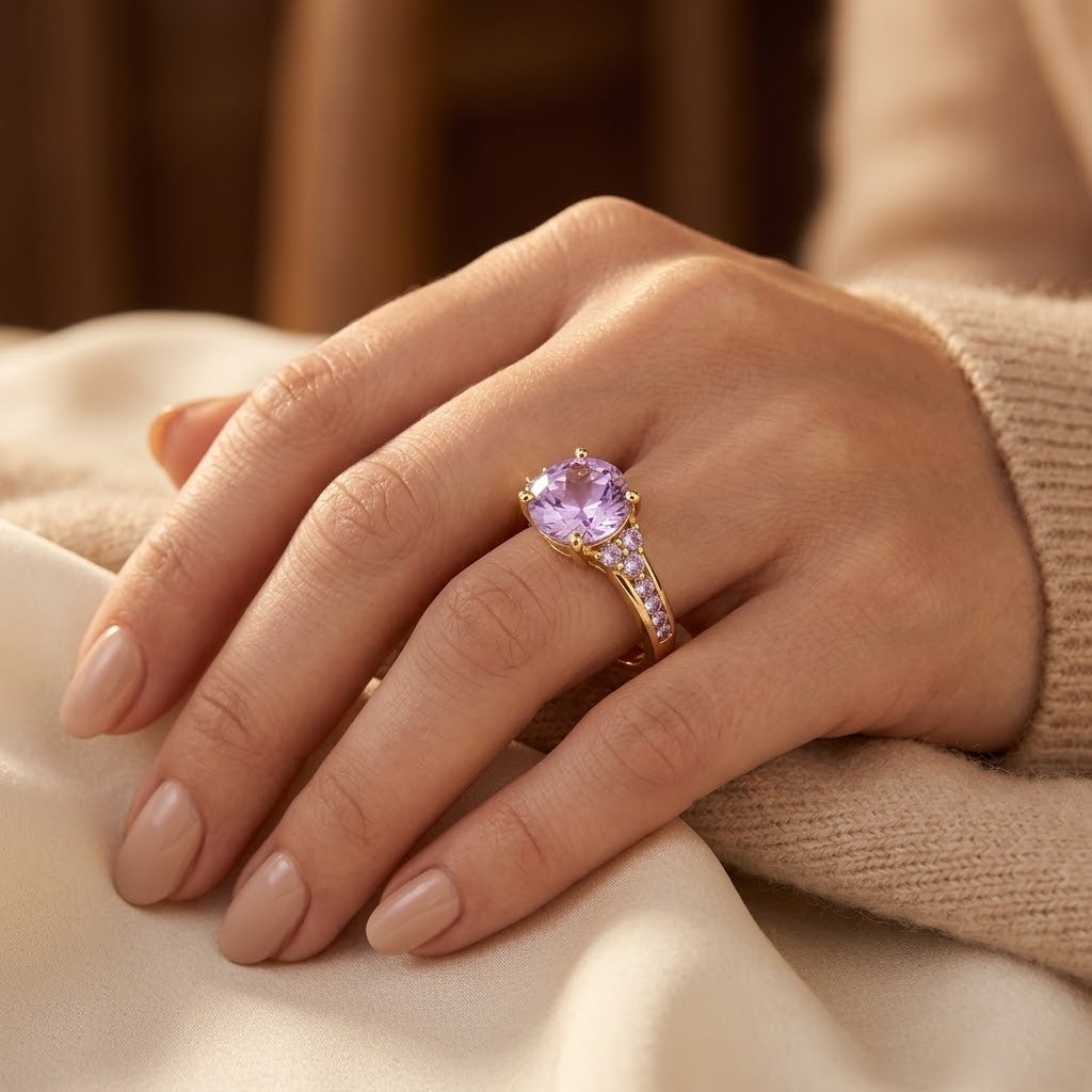 Anello con Cluster di Ametista Dorato