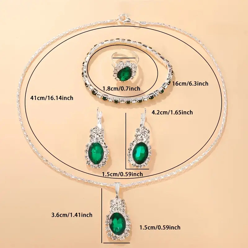 Set di Gioielli Seloria Grevalyn | Color Oro Bianco e Verde Smeraldo