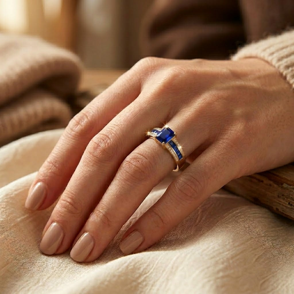 Anello Quadrato in Zaffiro Oro