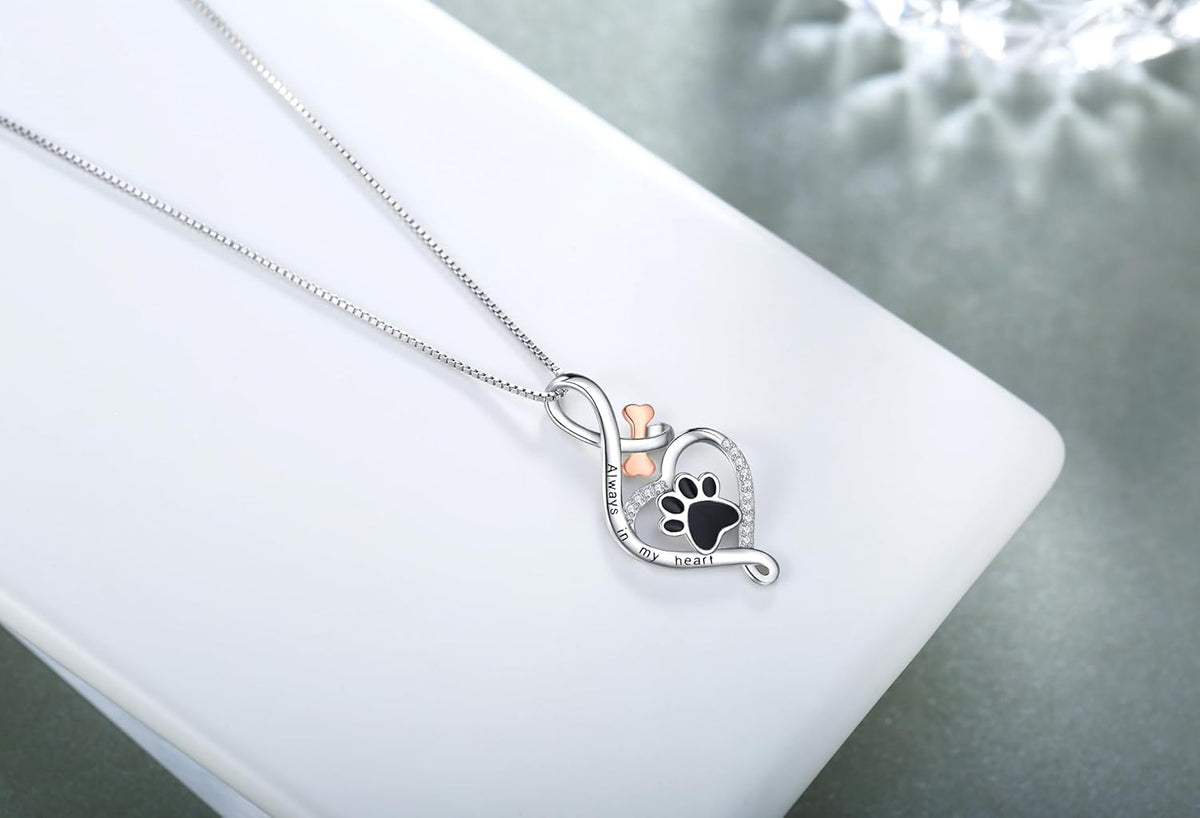 Collana Zampa e Infinito in Argento 925 con Cuore e Osso