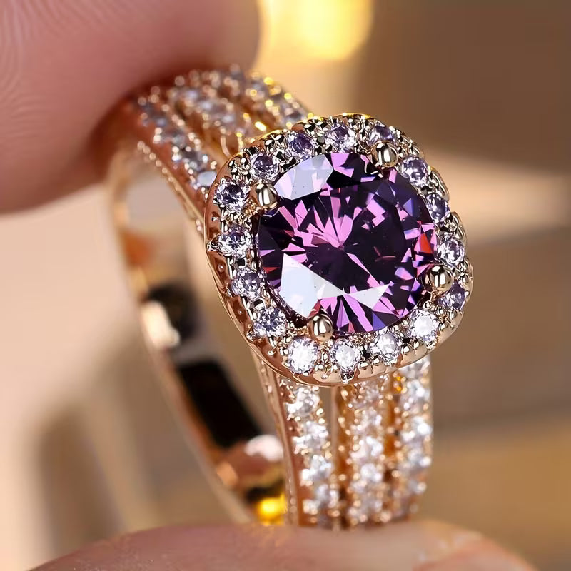 Anello halo ametista in oro