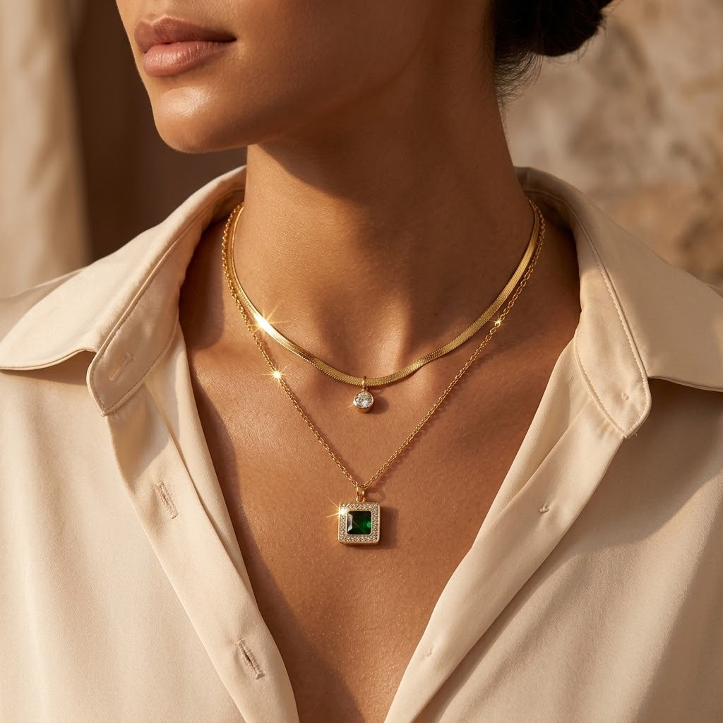 Collana a strati in oro e smeraldo