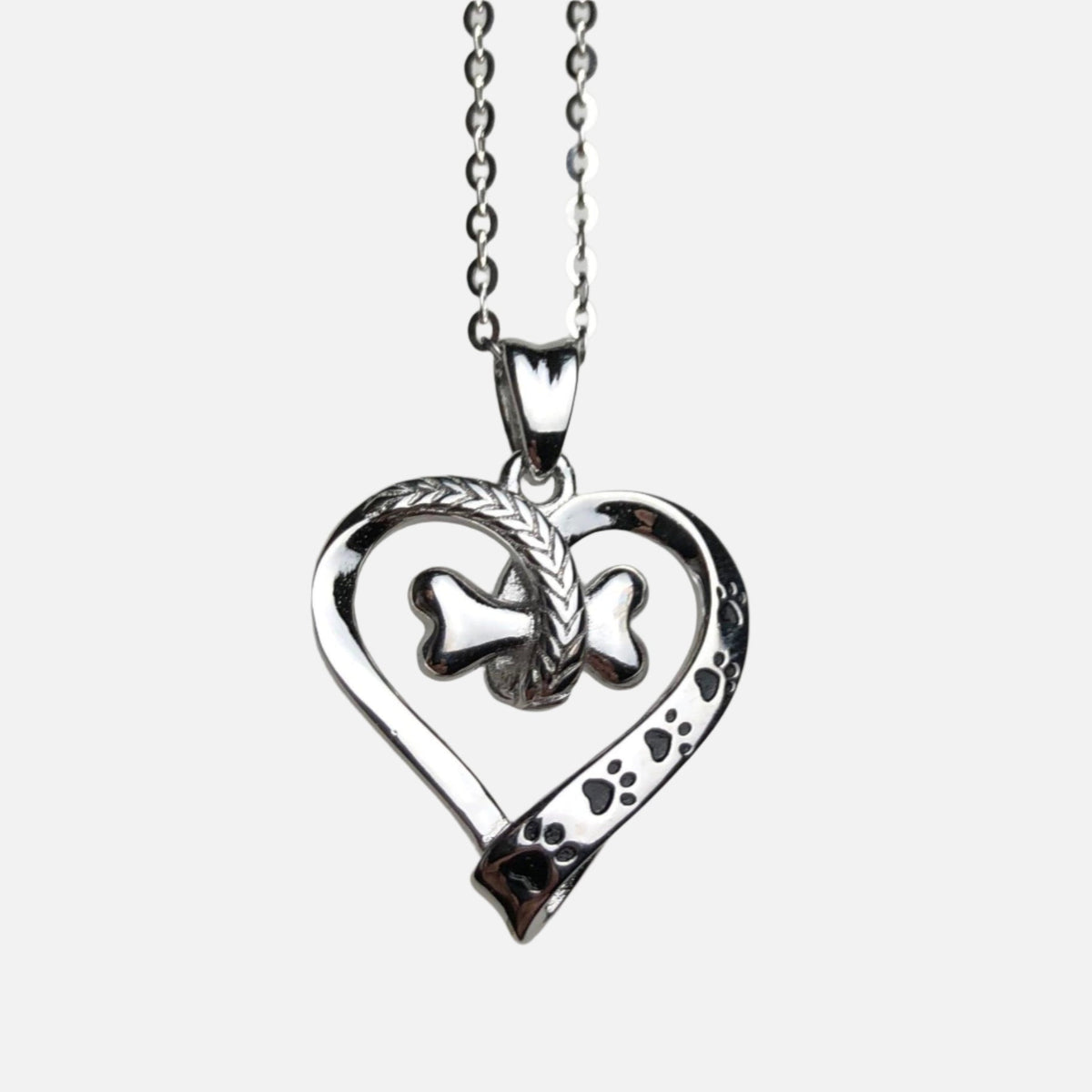 Collana con Zampa di Cane e Cuore in Acciaio Inossidabile