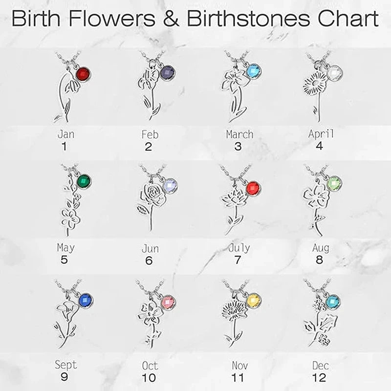 Collana Personalizzata con Pietra e Fiore del Mese di Nascita