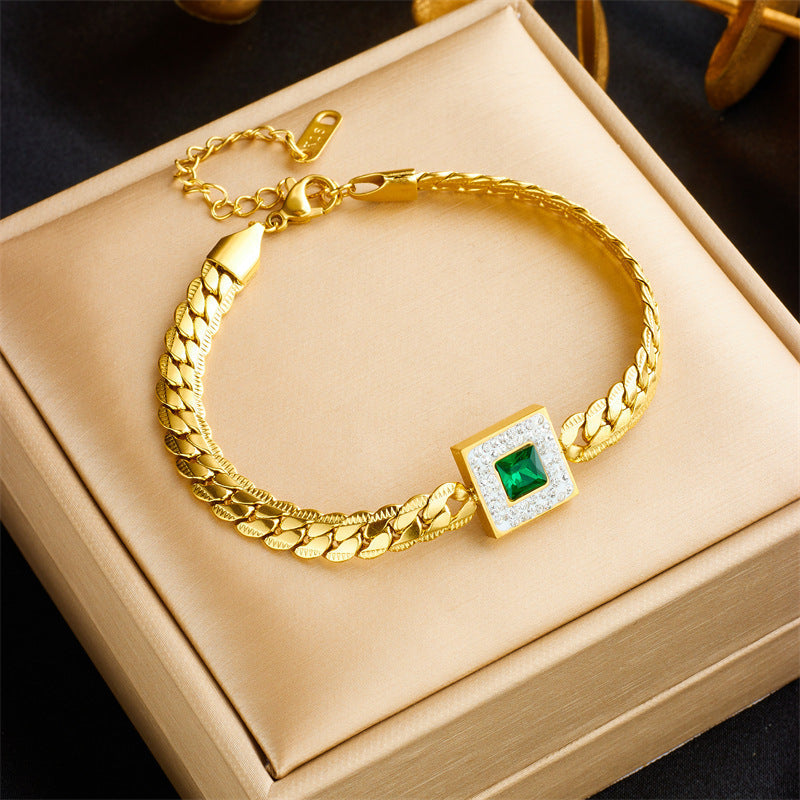 Bracciale Tirena Valeure | Dorato con Pietra Verde Smeraldo