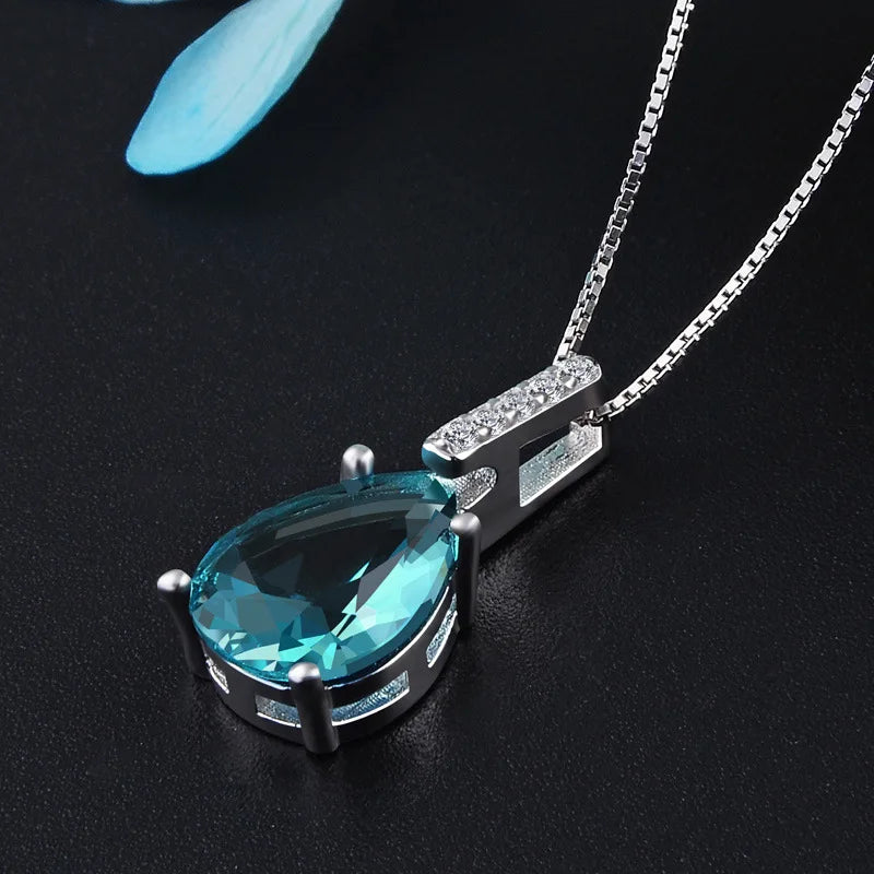 Collana in Argento Sterling con Pendente Blu a Goccia