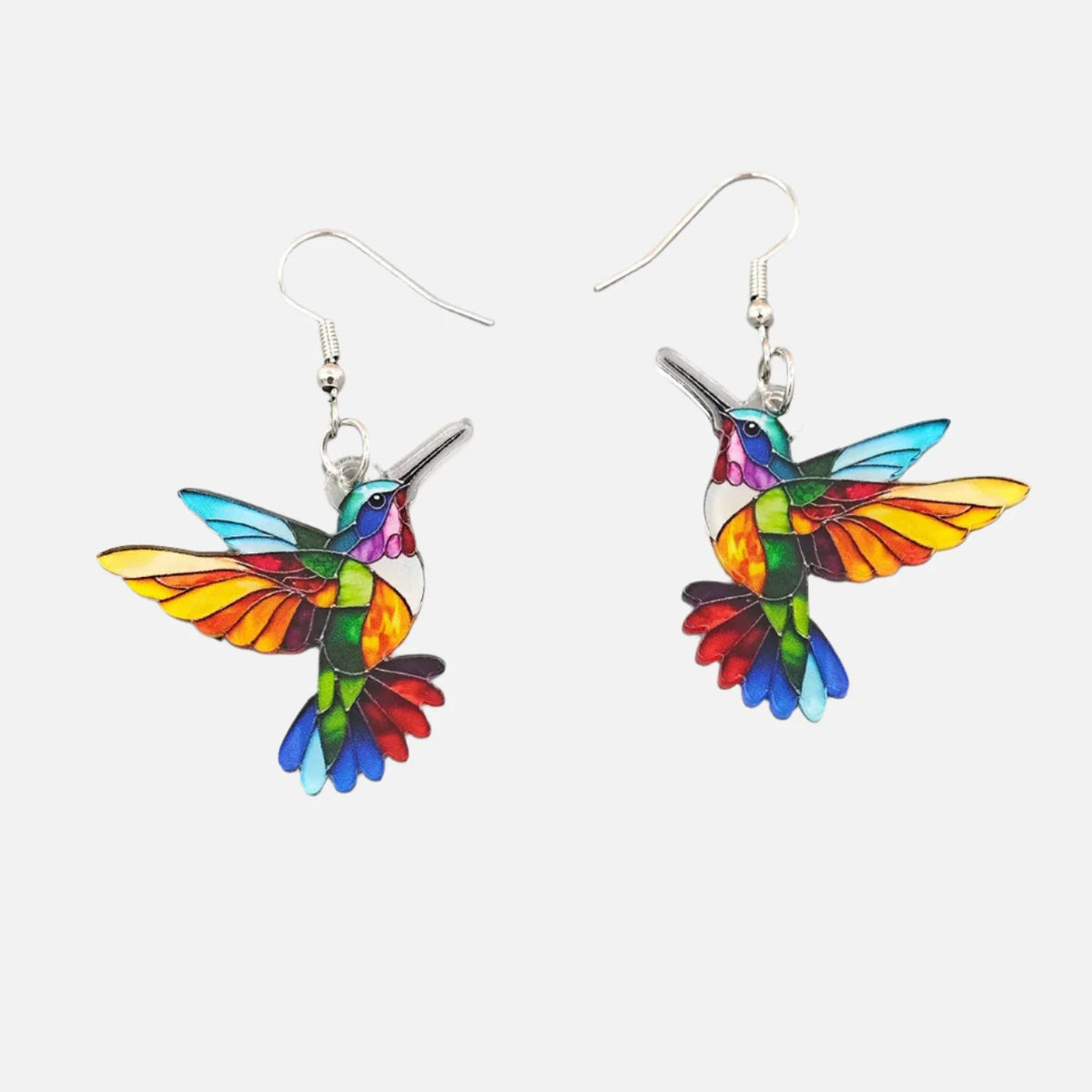 Orecchini Pendenti Colibrì in Acrilico – Colori Arcobaleno
