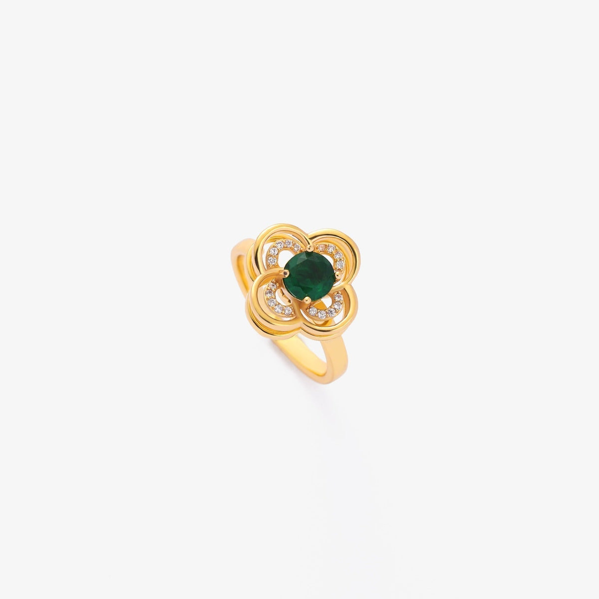 Anello Rotante Quadrifoglio | Dorato con Pietra Verde Smeraldo