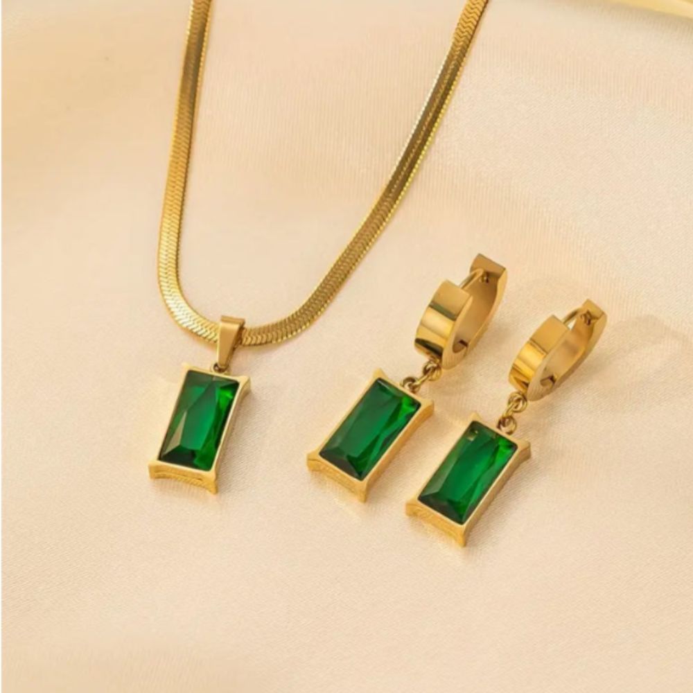 Parure Iselotte Verdain – Collana e Orecchini con Pietra Verde