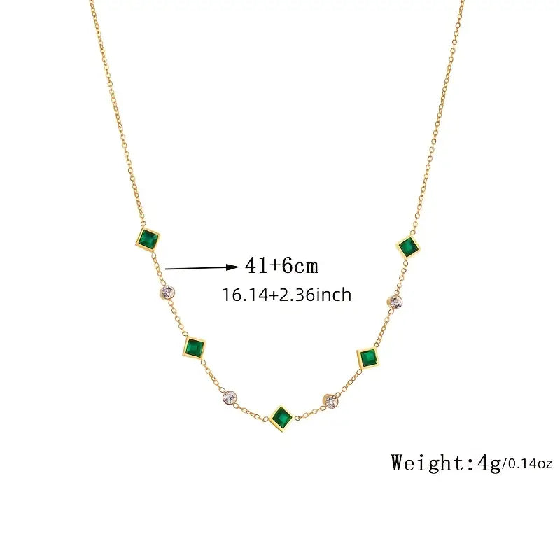 Collana Amelisse Glenwyn | Dorata con Pietre Verde Smeraldo