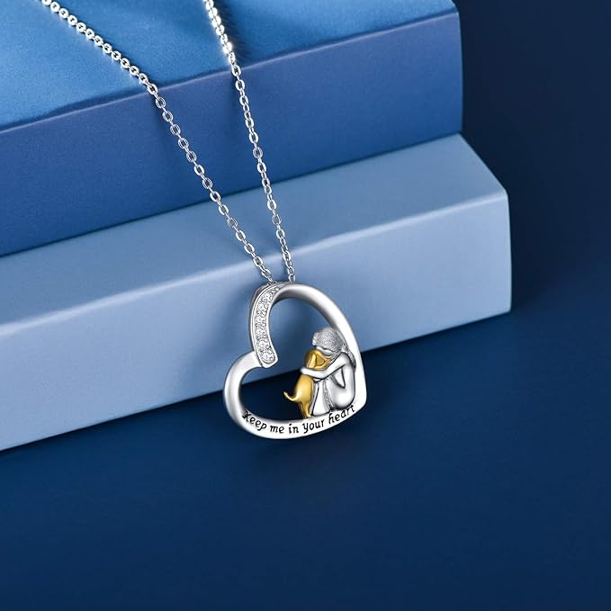 Collana Cuore Ragazza e Cane in Argento 925 con Zirconi