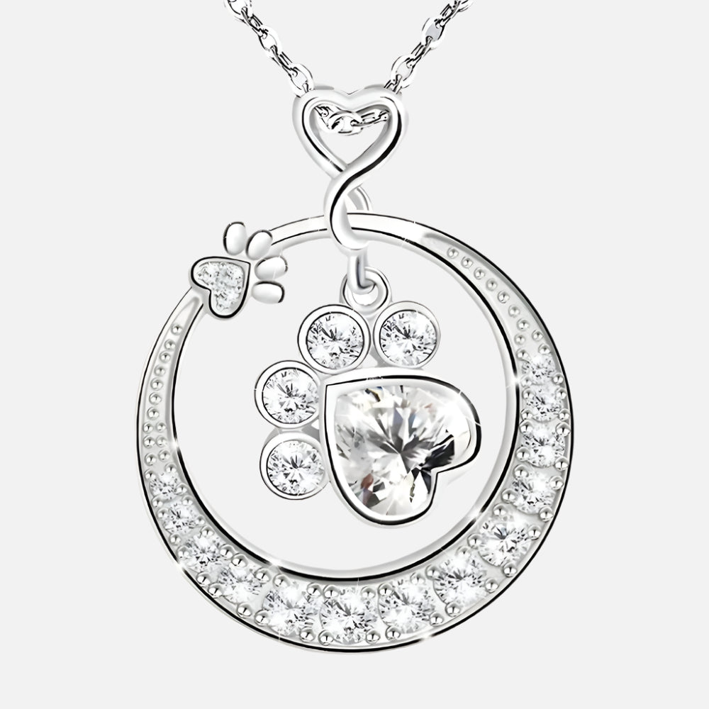 Collana con Stampa di Zampa Carina in Argento Sterling 925 con Zirconi Cubici