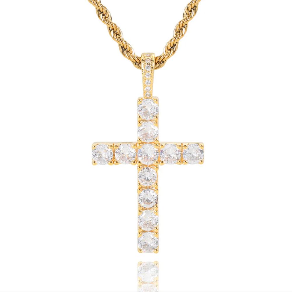 Collana Classica con Croce di Pietre – Catena Torchon Color Oro