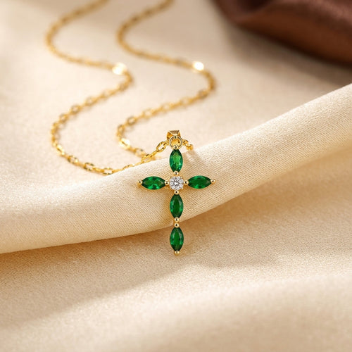 Collana croce marquise smeraldo in oro