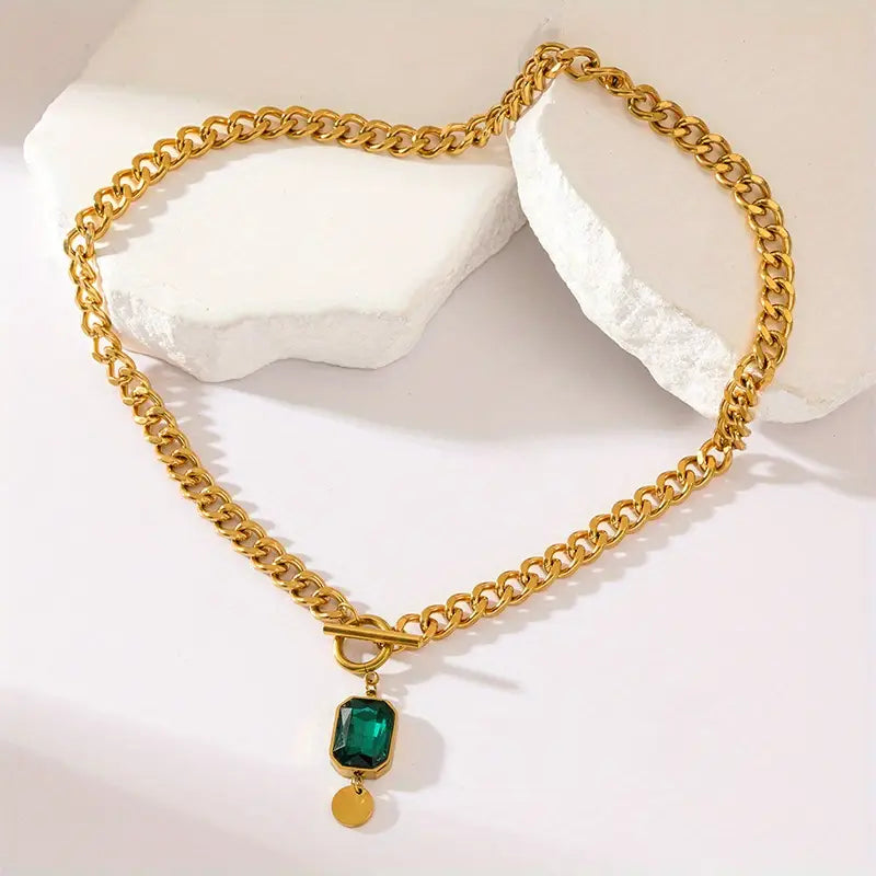 Collana con Pendente in Smeraldo e Catena Spessa | Oro