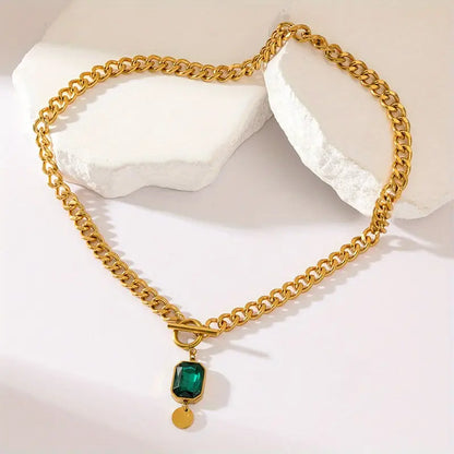 Collana con Pendente in Smeraldo e Catena Spessa | Oro