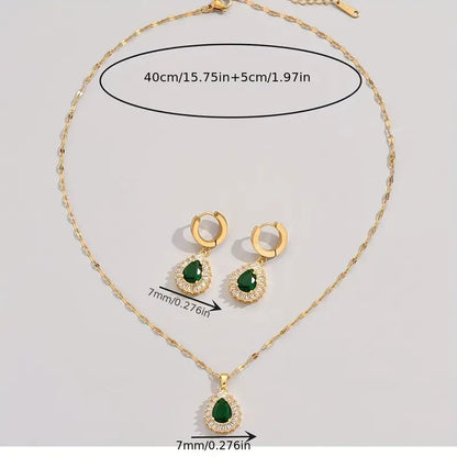 Set Collana e Orecchini Rheya Lysandelle | Dorato, Verde Smeraldo
