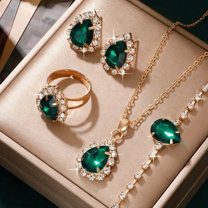 Parure Elisandre Vermont | Dorata con Gocce Verde Smeraldo