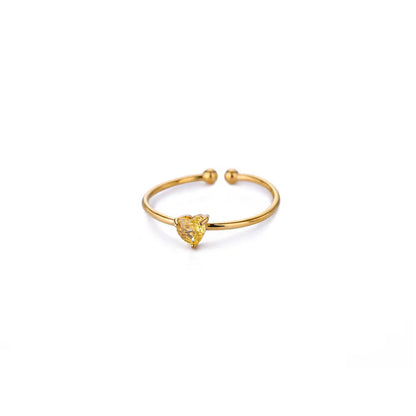 Anello Regolabile Aperto con Pietra del Mese, in Acciaio Titanio Placcato Oro 18K
