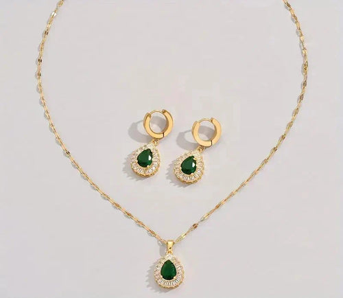 Set Collana e Orecchini Rheya Lysandelle | Dorato, Verde Smeraldo