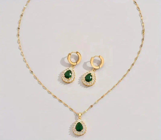 Set Collana e Orecchini Rheya Lysandelle | Dorato, Verde Smeraldo