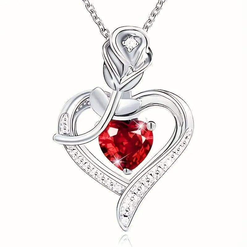 Collana pendente a cuore in rubino e argento