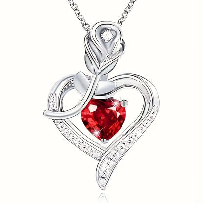 Collana pendente a cuore in rubino e argento