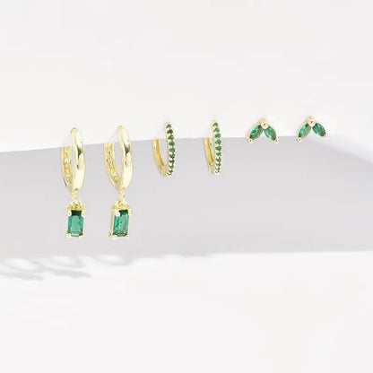 Set 3 Paia di Orecchini Fiorenza Viridelle | Dorati Verde Smeraldo