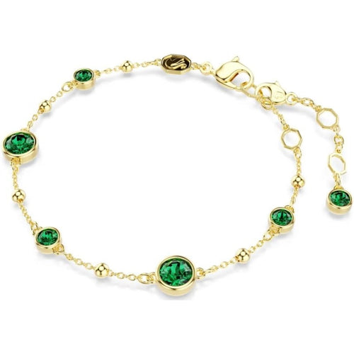 Bracciale Sottile a Catena | Dorato con Pietre Verde Smeraldo