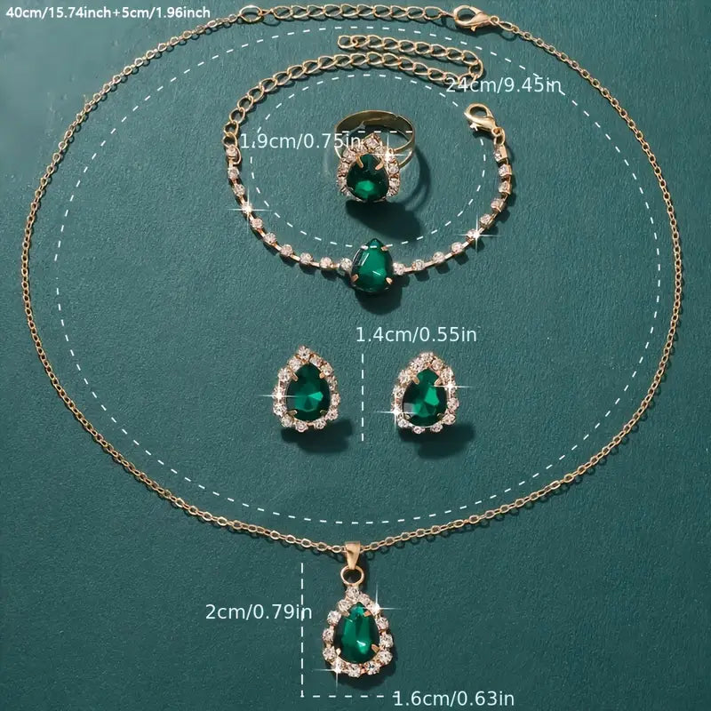 Parure Elisandre Vermont | Dorata con Gocce Verde Smeraldo