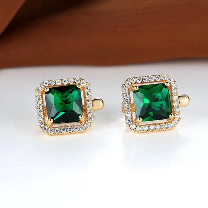 Orecchini con Zirconi Quadrati Verde Smeraldo | Dorati