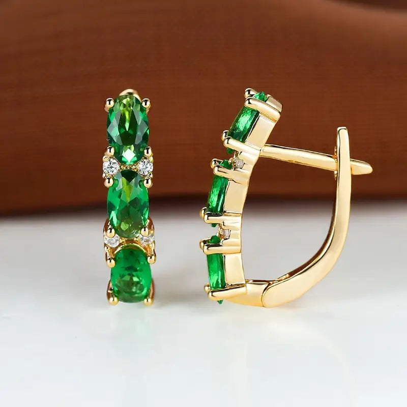 Orecchini Celeste Armand | Dorati con Pietre Verde Smeraldo