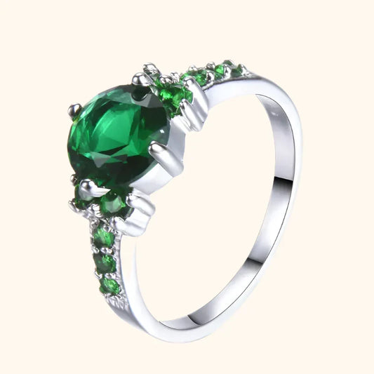 Anello Celia Ferrowyn | Color Oro Bianco con Pietra Verde Smeraldo