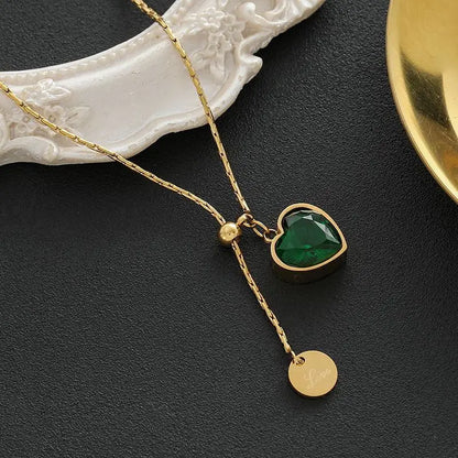 Collana Juliette Veyron | Dorata con Cuore Verde Smeraldo