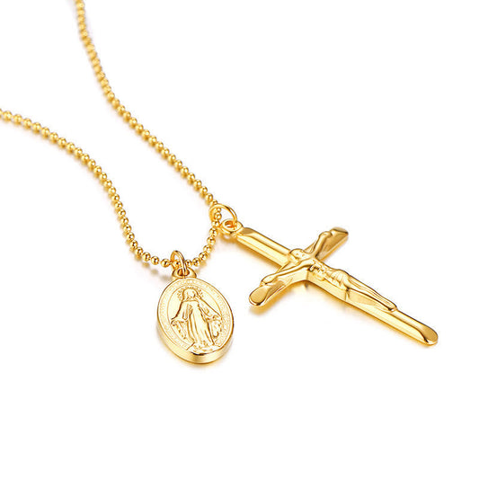 Collana in Titanio con Medaglione Crocifisso della Vergine Maria