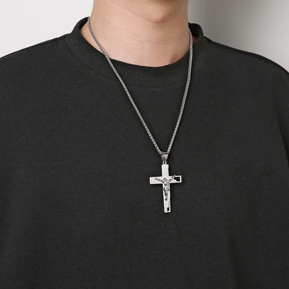 Collana con Crocifisso in Acciaio Inossidabile e Pendente di Preghiera della Bibbia