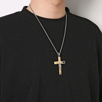 Collana con Crocifisso in Acciaio Inossidabile e Pendente di Preghiera della Bibbia