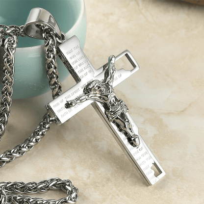 Collana con Crocifisso in Acciaio Inossidabile e Pendente di Preghiera della Bibbia