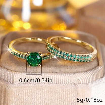 Set Anelli Duo Serena | Dorati con Pietre Verde Smeraldo