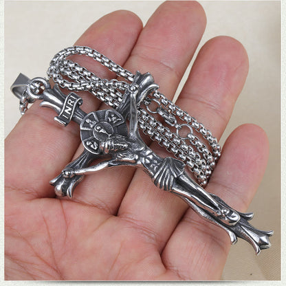 Collana Pendente con Crocifisso in Acciaio Inossidabile Stile Retro