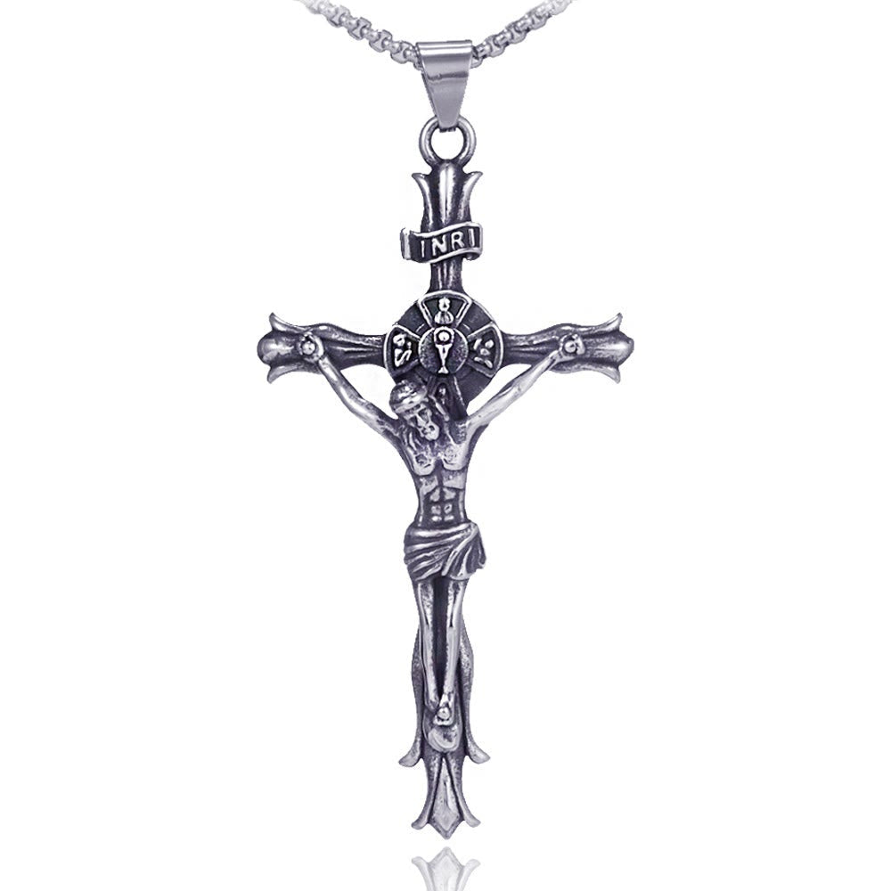 Collana Pendente con Crocifisso in Acciaio Inossidabile Stile Retro